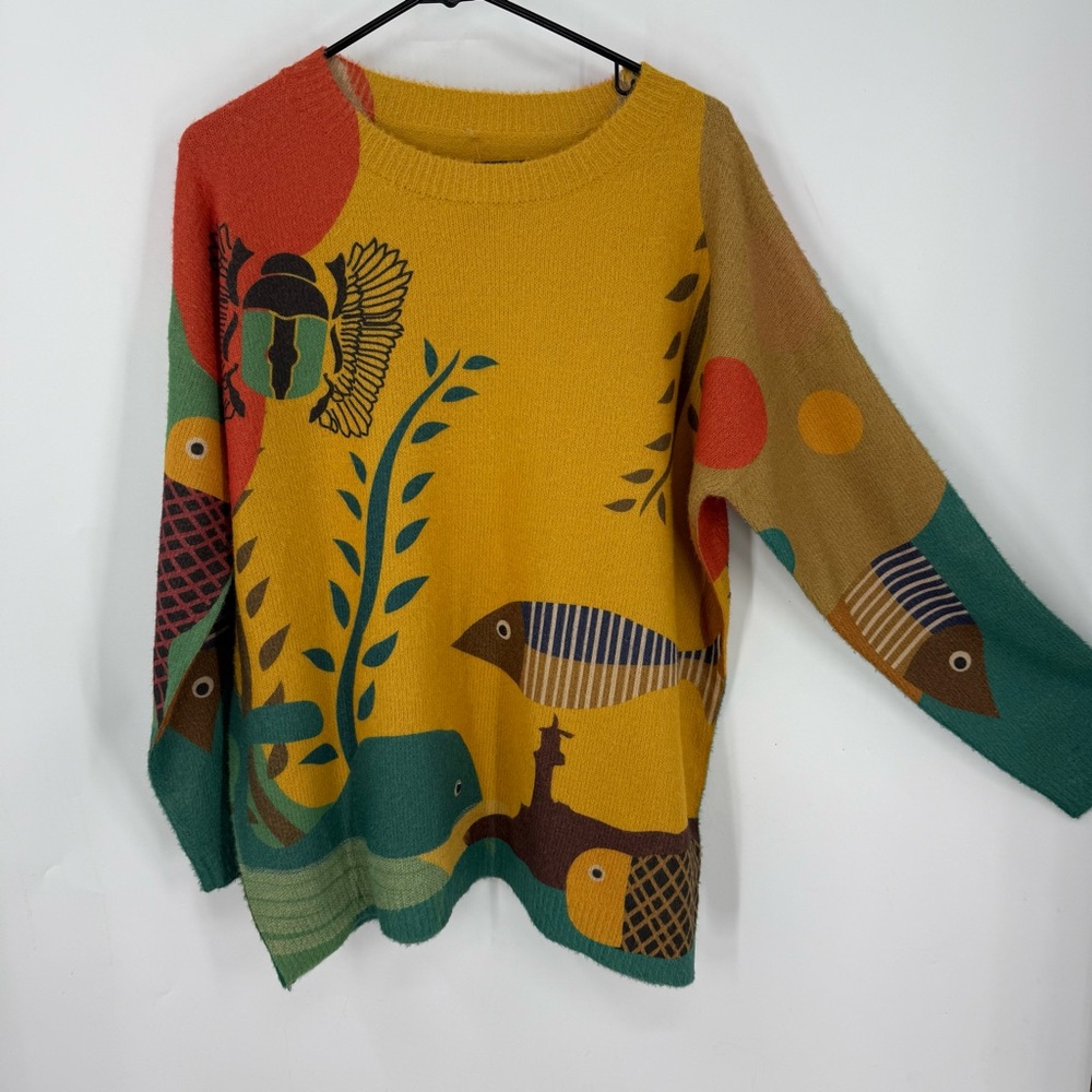 Yesno Cotton wool blend graphic  Bold Fish Graphic tunic length Sweater XL